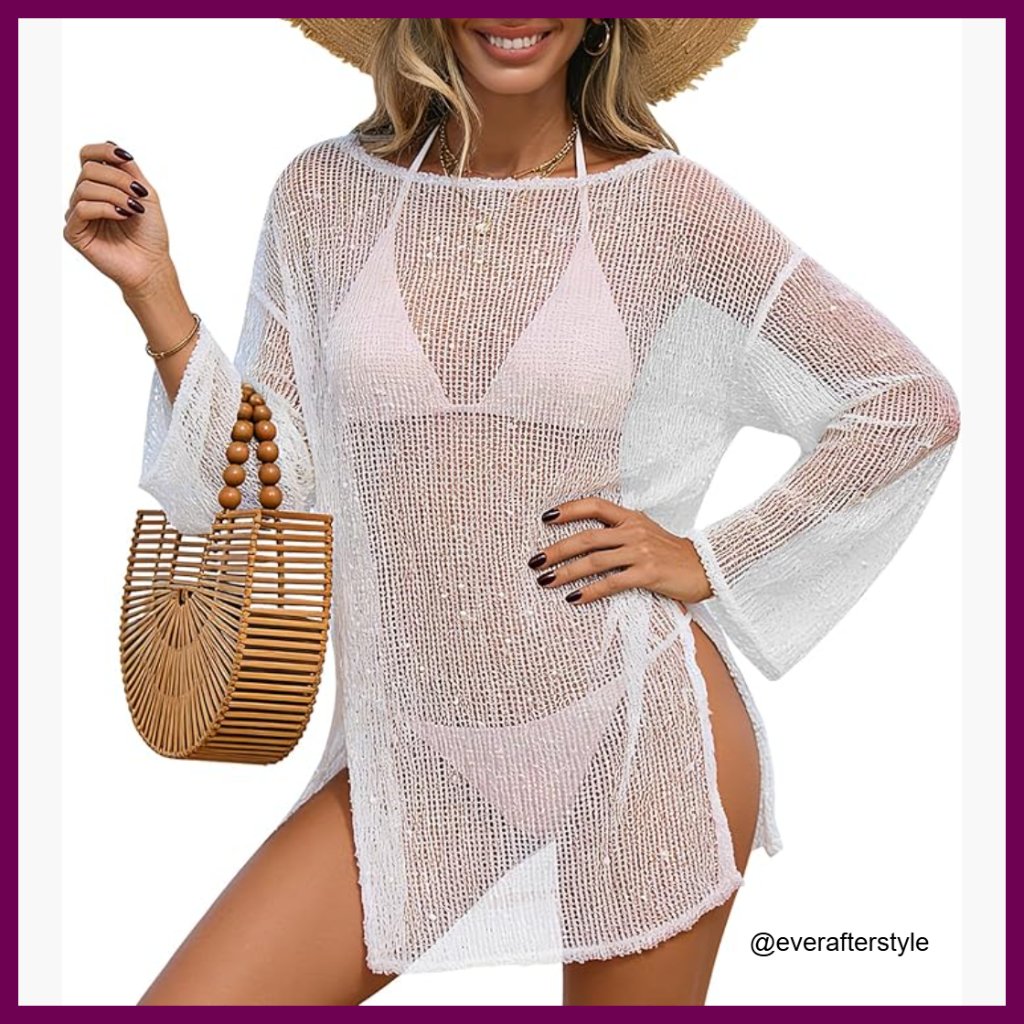 Sheer Crochet Swimsuit Coverup Dress Loose Fit Beach Vacation